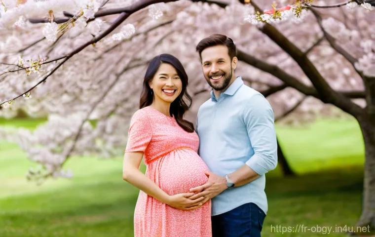 고령 임신의 위험 요소와 관리법 - A pregnant woman, appearing in her late 30s or early 40s, tenderly connecting with her baby. She is ...