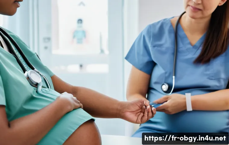 임신성 고혈압 증상과 병원 관리 - A serene prenatal clinic scene showing a pregnant woman in her mid-30s, wearing comfortable maternit...
