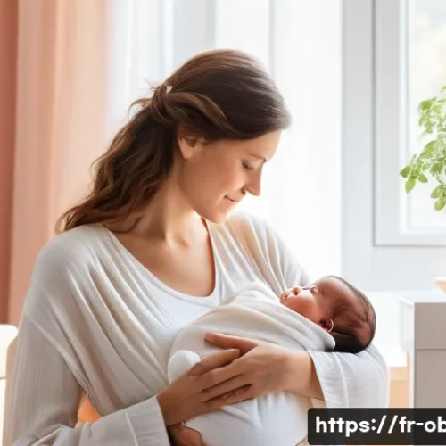 출산 후 생리 회복 시기와 주의사항 - A serene and intimate scene of a young French mother breastfeeding her infant in a softly lit, cozy ...